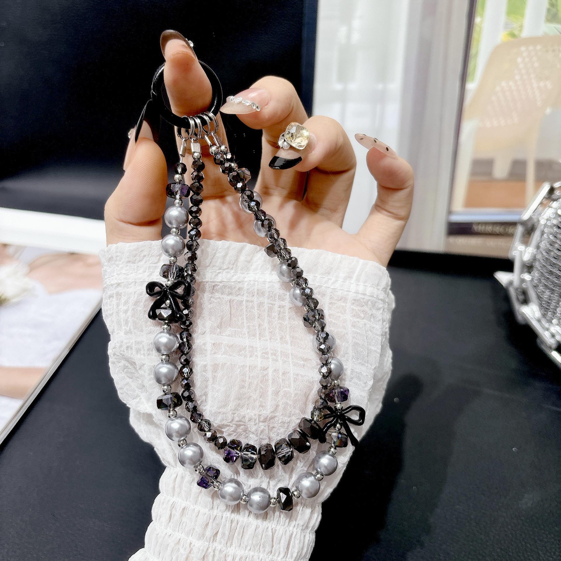 

Double Chain Crystal Bowknot Keychain Wrist Lanyard for Mobile Phones