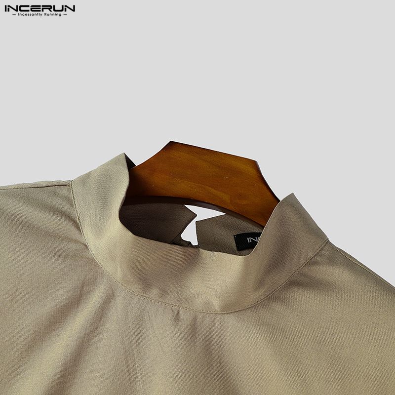 INCERUN Men Stand Collar Sleeveless Elastic Waist Fitted Casual Twisted Tank Tops