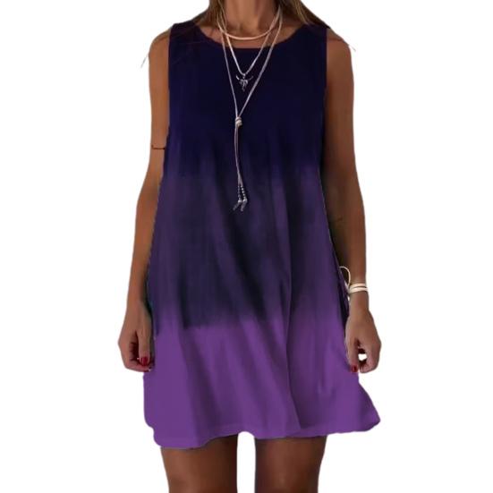 

Женский летний градиентный контрастный цвет без рукавов трапециевидной формы со свободным вырезом, жилет типа, повседневная домашняя одежда для отдыха, мини-платье M фиолетовый