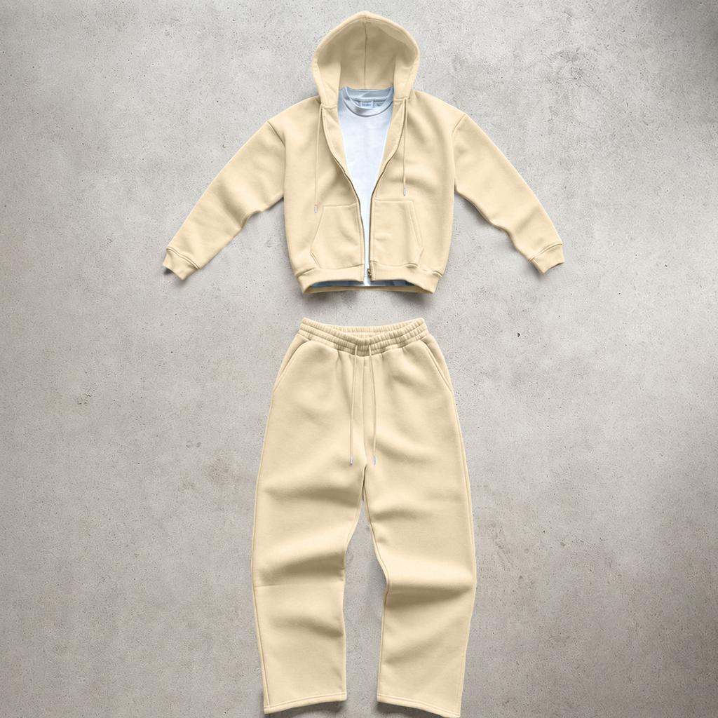 Zip-Up Hoodie and Sweatpants Set for Winter Casual Wear