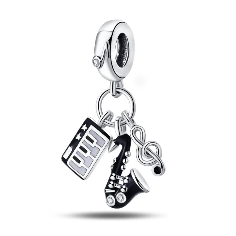 Copper-Plated Music Series-Guitar Musical Notes Charms Fit Pan Snake Bone Bracelet Diy Bead Women Jewelry Birthday Gift