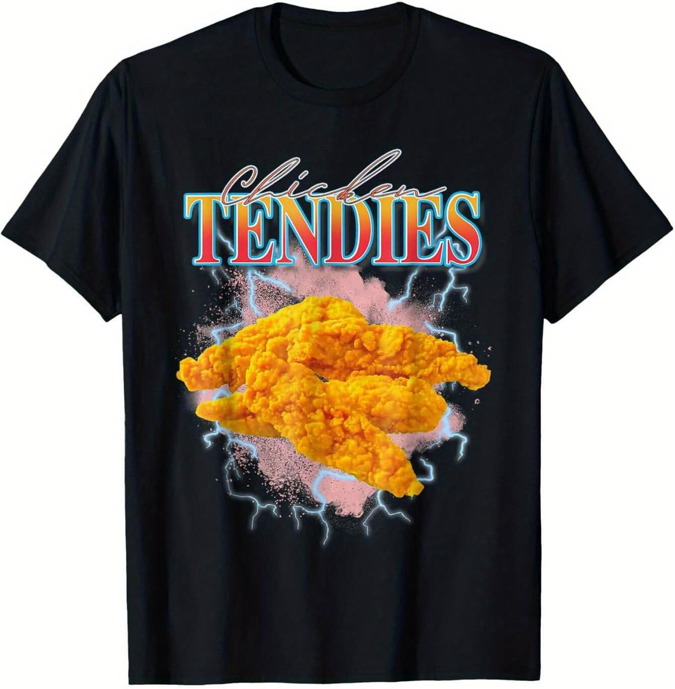 

Funny Chicken Tendies Tee Men s Cotton Casual Sport Shirt (S-3XL) Vibrant Meme Print S разноцветный
