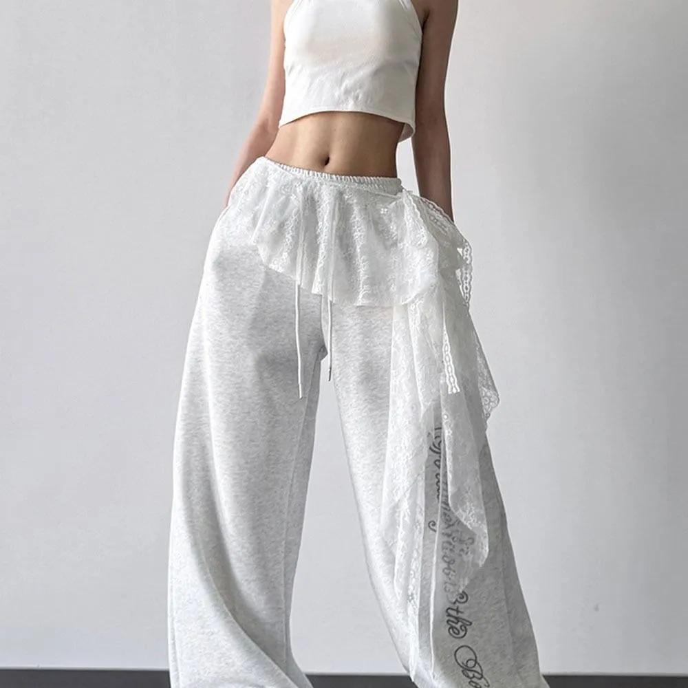 New Women's Wide Leg Pants, High Waist Drawstring Straight Leg Sweatpants with Designer Detail for Spring Summer
