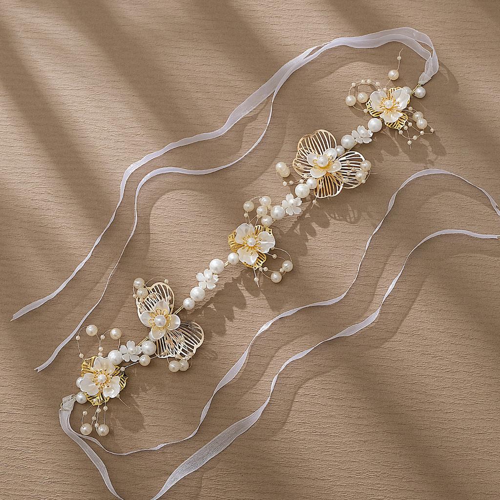 Pearls Headbands for Women Girls Bride Wedding Hairbands White Flower Tiaras and Crowns Korean Fashion Headdress Hair Jewelry