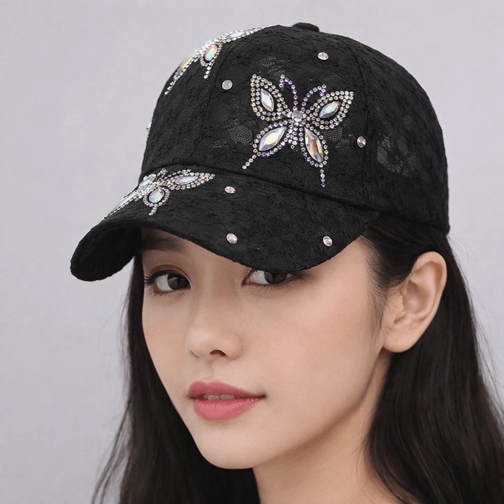 Rhinestone Visors Cap Butterfly Mesh Peaked Hat Fashion Flower Baseball Cap  Outdoor