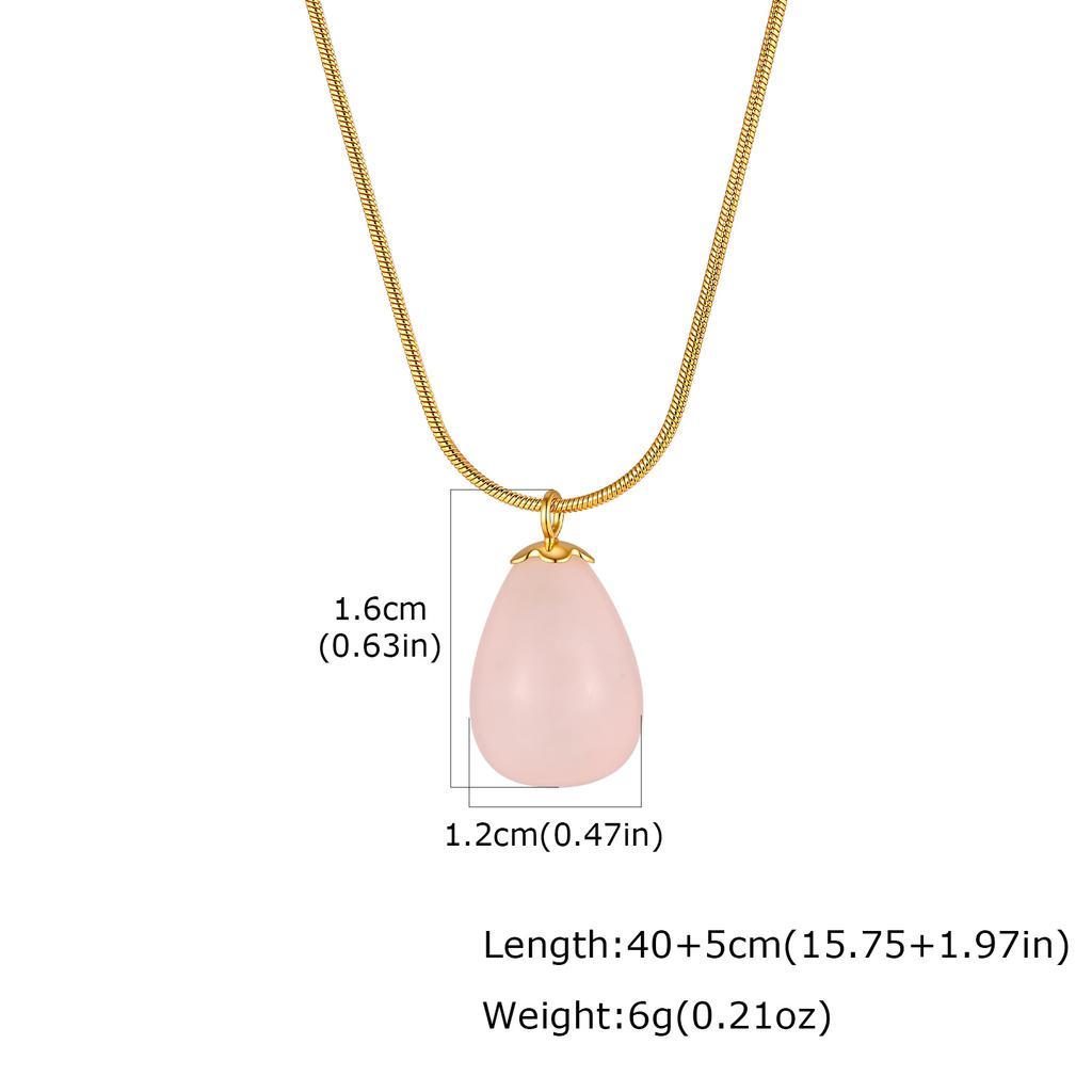 Pink Crystal Water Drop Pendant Necklace for Women, Stainless Steel Natural Green Stone Necklace, Vintage Fashion Jewelry Gift