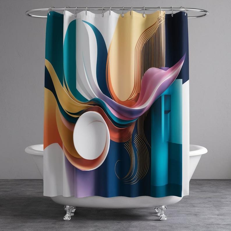 Abstract Mid-Century Modern Shower Curtain - Boho Aesthetic Bath Decor & Home Gift Idea W90xH180cm