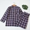 Foreign Trade Original Garment Men's Woven Cotton Plaid Long Sleeve Trousers Pajamas Set Spring and Autumn Casual and Comfortable Breathable Homewear