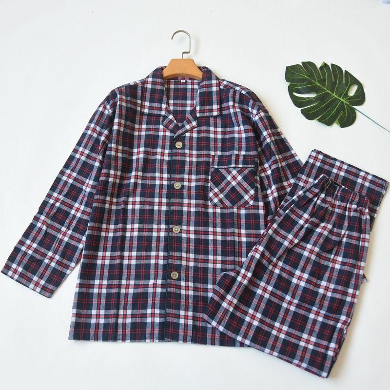 Foreign Trade Original Garment Men's Woven Cotton Plaid Long Sleeve Trousers Pajamas Set Spring and Autumn Casual and Comfortable Breathable Homewear