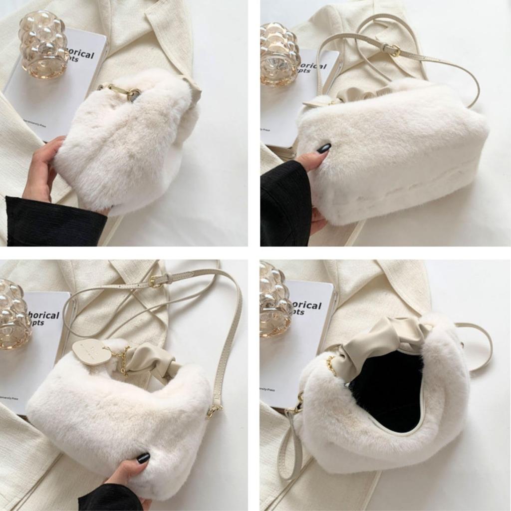 Lakeruta Eco-Friendly Fur Mini Shoulder BagHandbag, Fluffy Boa Mouton, Women's, Faux Mink (Black)