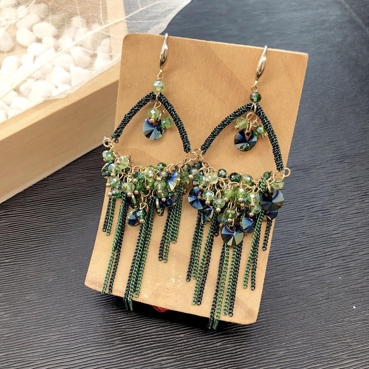 Luxury Retro Handmade Crystal Earrings Femininity Versatile Long Fringed Bride Earrings High-end Ear Jewelry