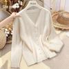 Women's V-Neck Lace-Trimmed Knitted Cardigan