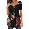 Summer Women's Short Sleeve Floral 3D Printed Buttons T Shirt Ladies Plus Size Top