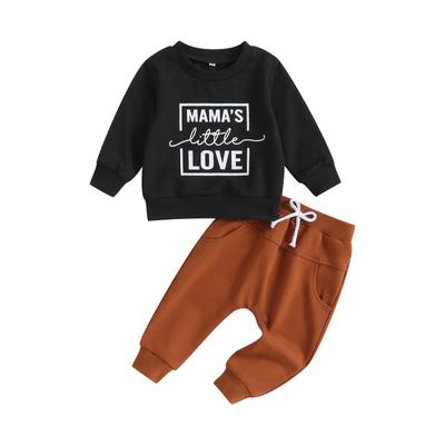 Baby-Jungen-Trainingsanzug, 2-teilig, mit Buchstaben-Aufdruck, langärmlig, Sweatshirt, 6 Monate, 12 Monate, 18 Monate, 24 Monate, 3 Jahre, und elastische Hosen, Frühlingsoutfits für Kleinkinder