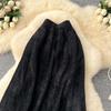 Autumn Winter Women Elegant Furry Knitted Long Midi High Waist A-line Skirt