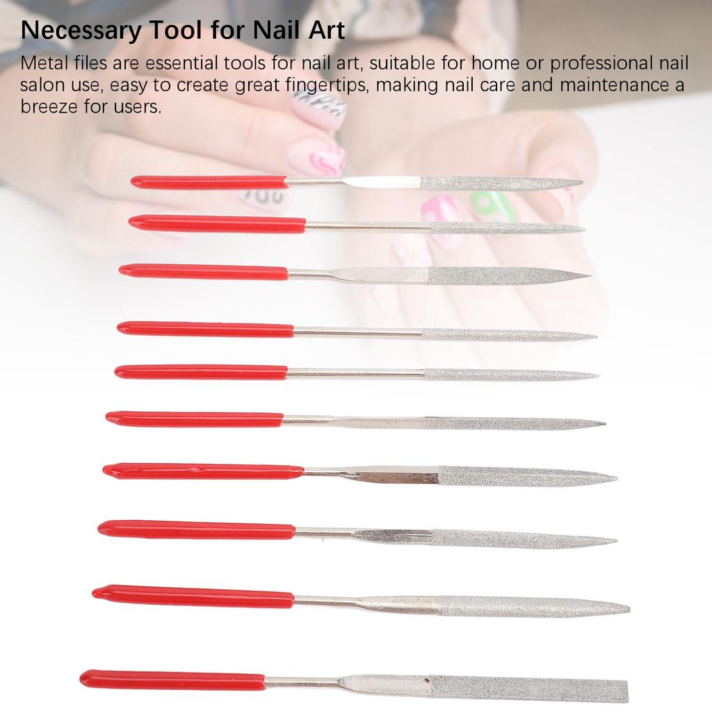 10 Stück Metallnagelfeile Nagelwerkzeugset Rote Gummihülle Mehrzweck Kleines Metallfeilenset für Zuhause Nagelsalon