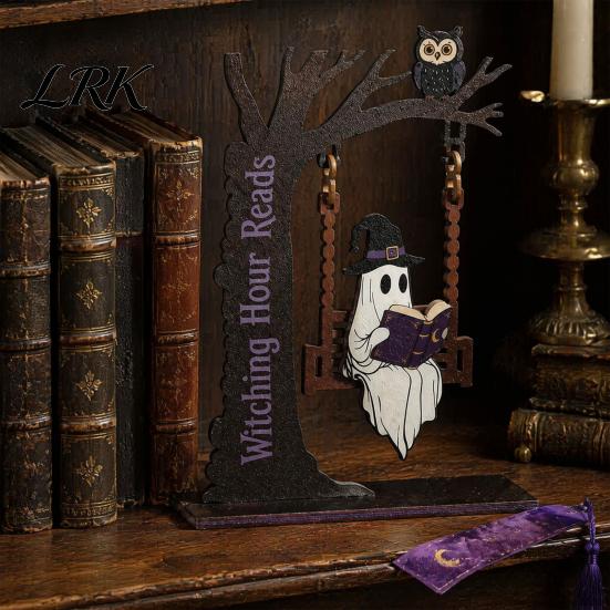 Classroom Decorative Crafts Halloween Desktop Swing Decor, Spooky Home Reading Ghost on A Figurine Stylish Tabletop Ornaments for Living Room Kitchen