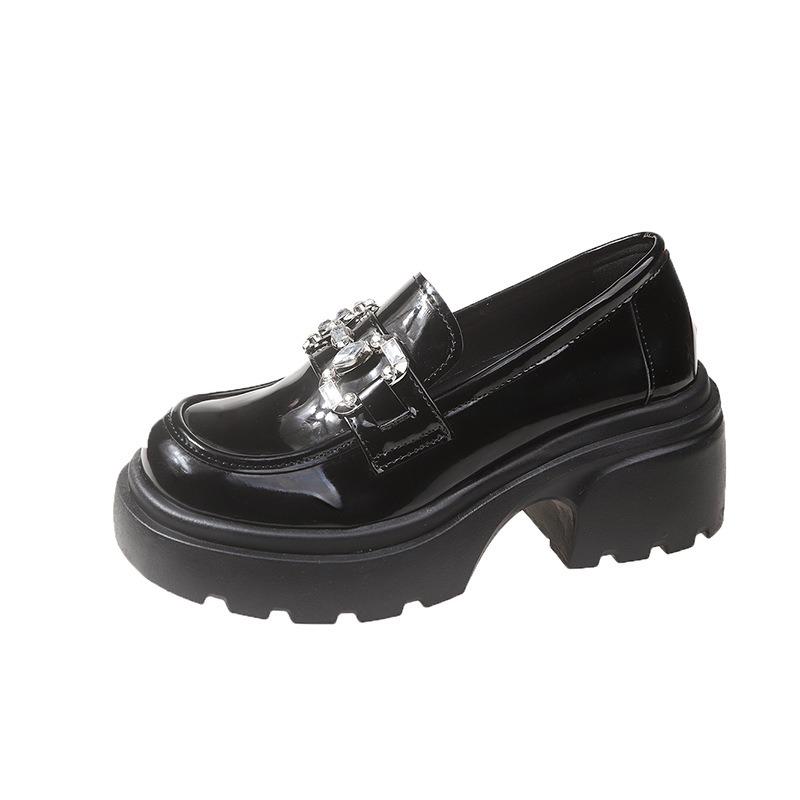 New thick-soled heightening small leather shoes single shoes women's shoes rhinestone college women's uniform leather shoes
