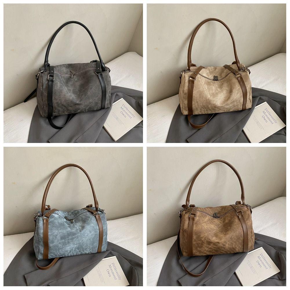 Korean Style Bowling Shoulder Bag Vintage Pillow Handbag Portable Boston Crossbody Bag  Travel