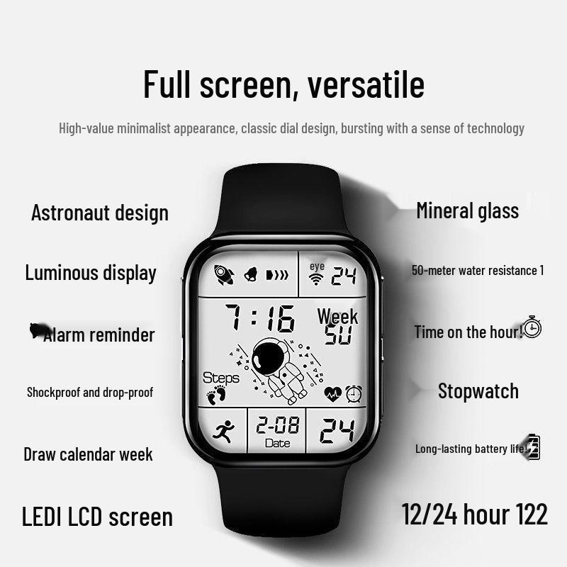 Waterproof Multifunctional Sports Watch for All Ages – Black Technology Square Design