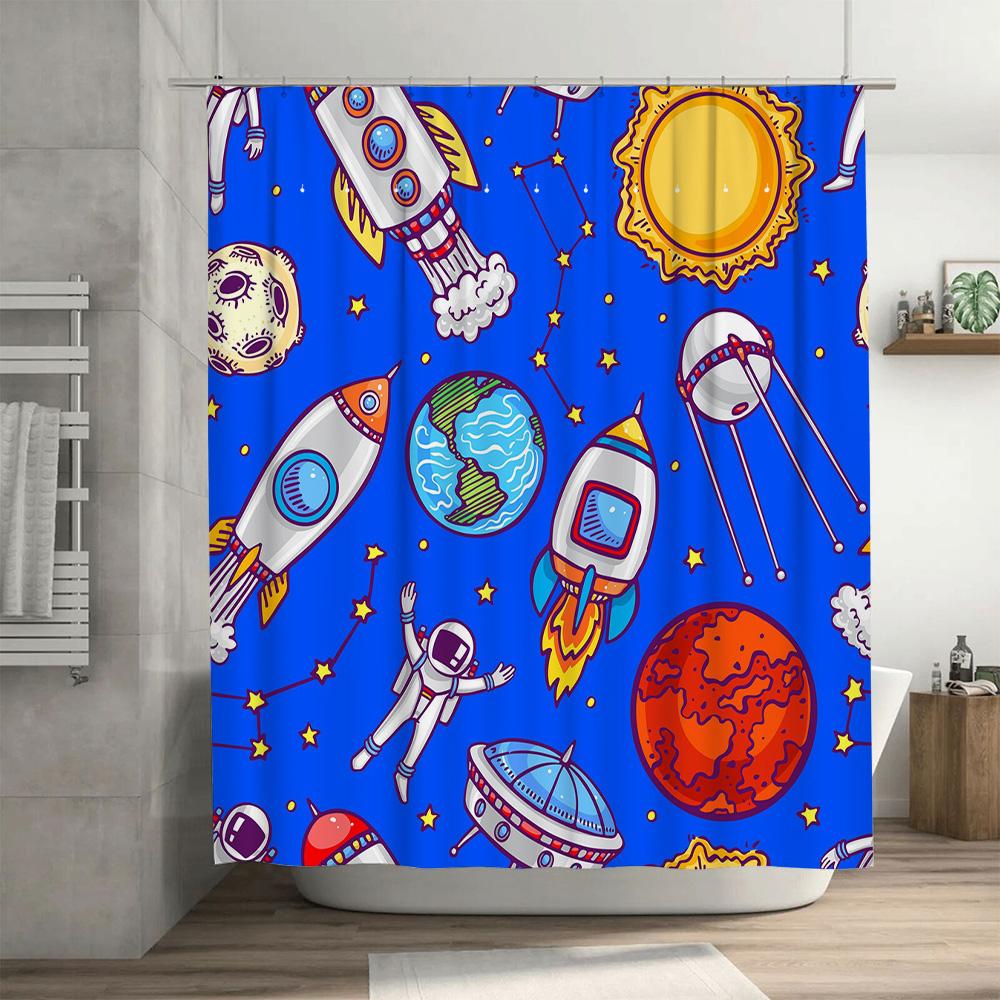 Space Adventure Shower Curtain Vibrant Galaxy Design For Bathroom Decor Cosmic Exploration Pattern Art Print Fabric Waterproof S