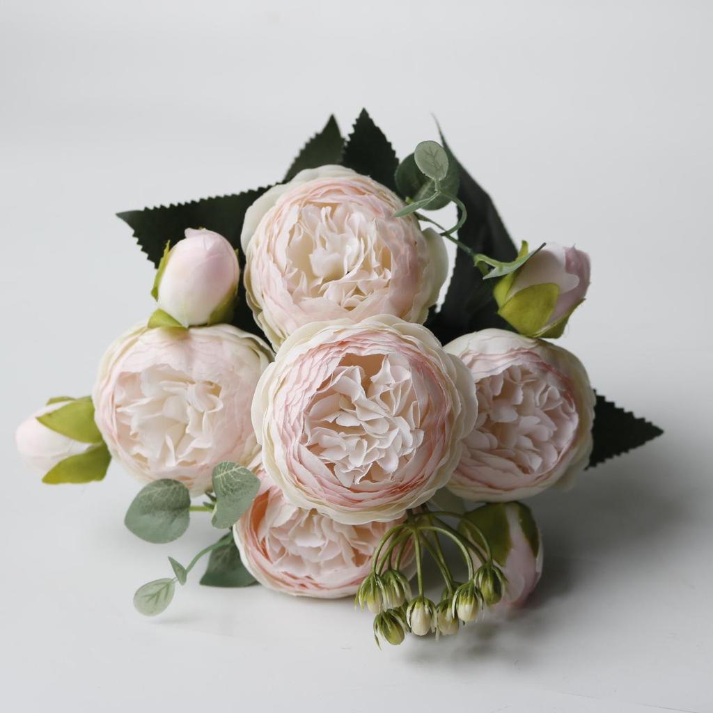 Korean Style Artificial Bouquet: 5-Head Rose & Peony for Home or Wedding Decor