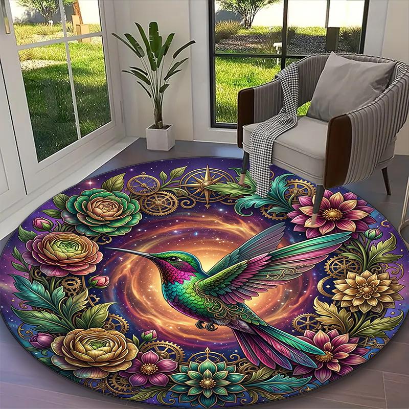 1pc Vibrant Hummingbird Printed Chair Rug for Home Office Use, Living Room Kitchen Game Room Round Carpet