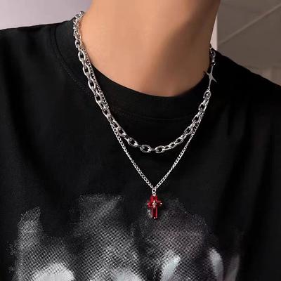 Double-layer Cross Necklace, Female Personality Collarbone Chain, New Hip-hop Style Sweater Chain, Trendy Men's Jewelry.