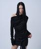 ZIZEMUSEUM Off Shoulder Shirring Cut-Out Top (Black)