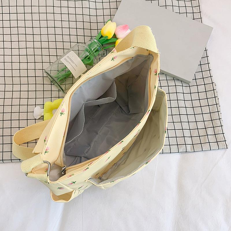 Women's Large Capacity Bag Flower Pattern Crossbody Shoulder Bag Canvas Travel Shopping Bag Student School Bag ARI