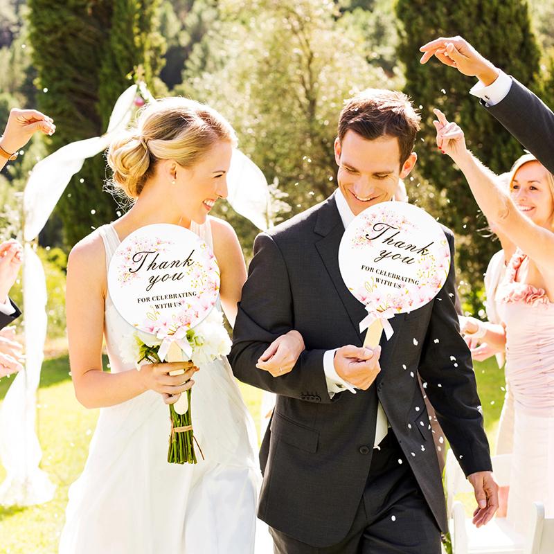 10 Pcs Wedding Hand Fans For Guests Bulk Decorative Handheld Wedding Favor Fans With Handle Thank You For Celebrating With Us
