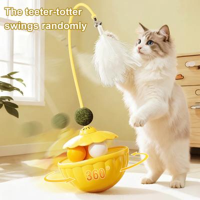 Brinquedo Interativo Wobble para Petiscos com Dispensador de Penas Brinquedo Multifuncional para Gatos Varinha Teaser para Gatinhos Bola de Pista