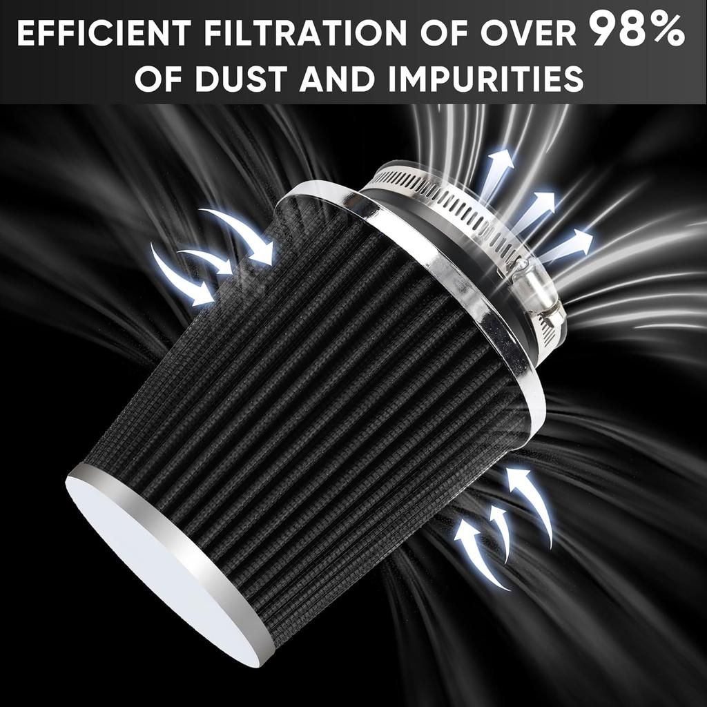 Universal Cold Air Intake Filter Clamp-On Replacement Air Filter Flange Diameter 3 inches/76mm High Performance Washable Filter Black