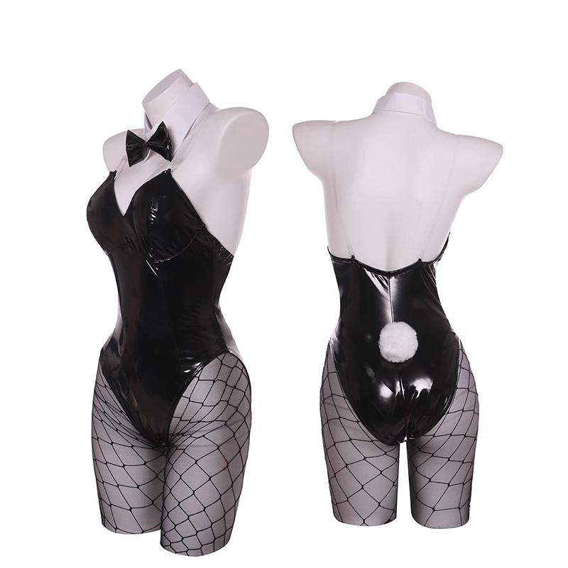 Game Red Black Bunny Suit Women Elastic Leather Fabric Sexy Cosplay Suit Halloween Christmas Jumpsuits