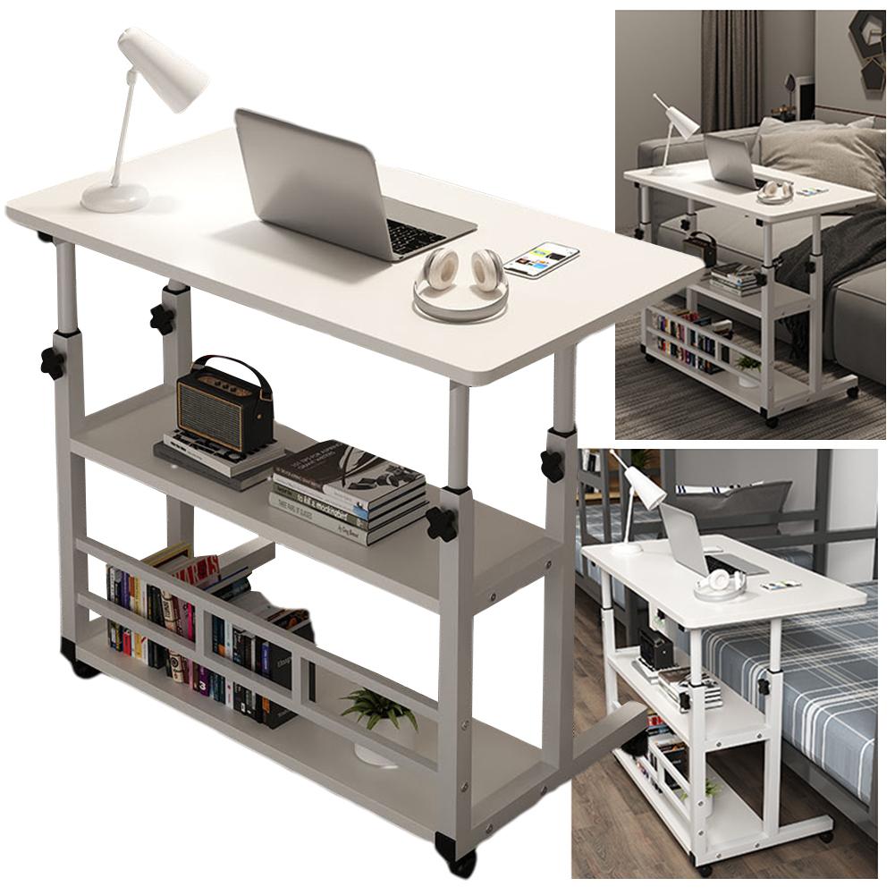 Folding Adjustable Table Multifunctional Bedside Laptop Desk with Rolling Wheels Mobile Laptop Standing Desk Multi-Layer Storage