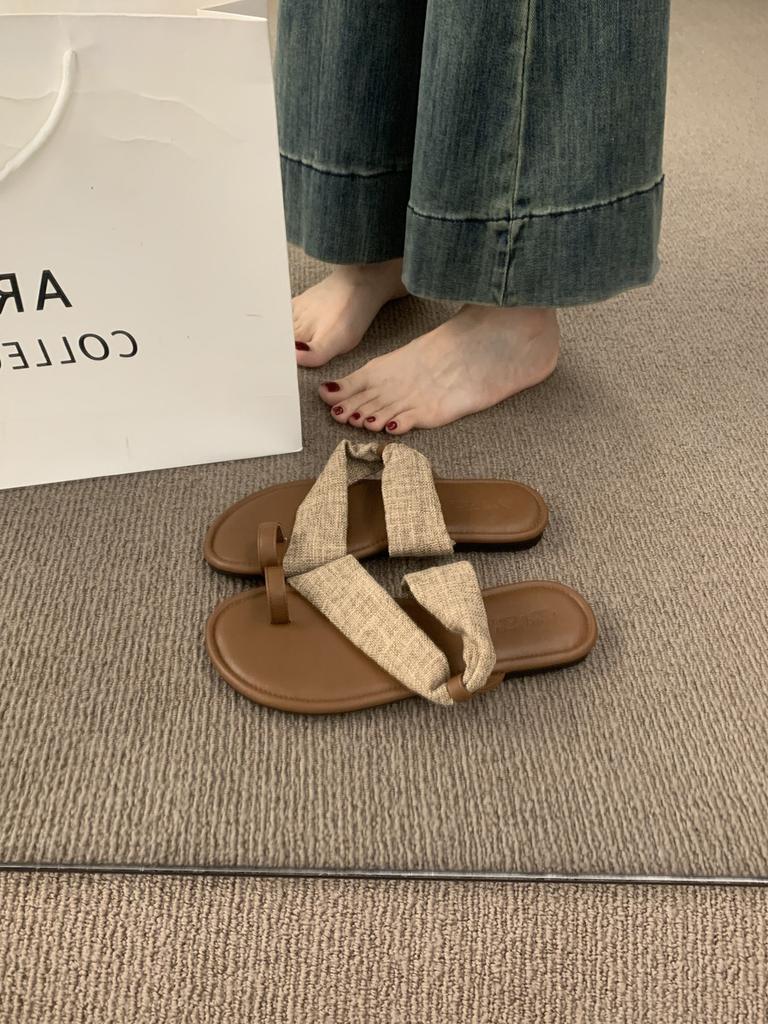 Zwei-Wege-Leinen Ein-Wort mit Zehensandalen Damen Sommerurlaubsstil Freizeit Strand Römische Schuhe Hausschuhe für draußen