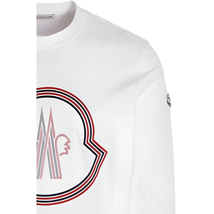 Moncler Geometric Pattern Pullover Crew Neck Long Sleeve T-Shirt Men Tops White 8D000058390T001