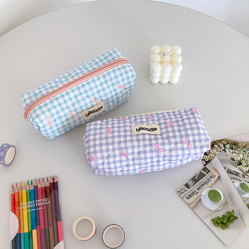 Estuche para lápices con estampado floral y lazo simple estilo Ins, bolsa de almacenamiento para útiles de escritura, estuche para maquillaje, útiles escolares