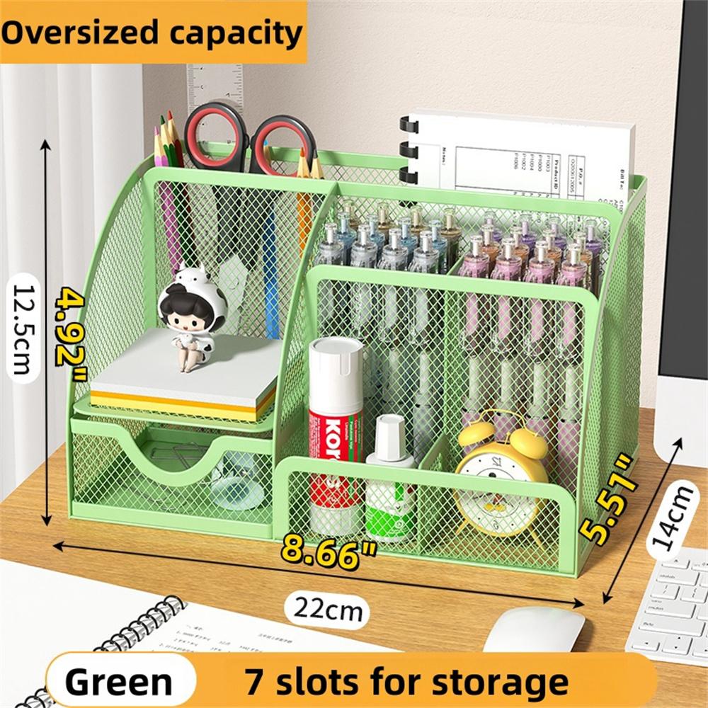 Desk Stationery Organizer Creative Metal Pen Holder Pencil File Storage Rack 7 Grid Storage Box Divided Container Office Access
