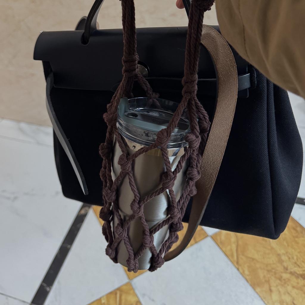 Portable Macrame Water Bottle Holder Hand Woven Cotton Rope Boho Cup Carrier for Coffee & Iced Drinks Outdoor Camping Supplies