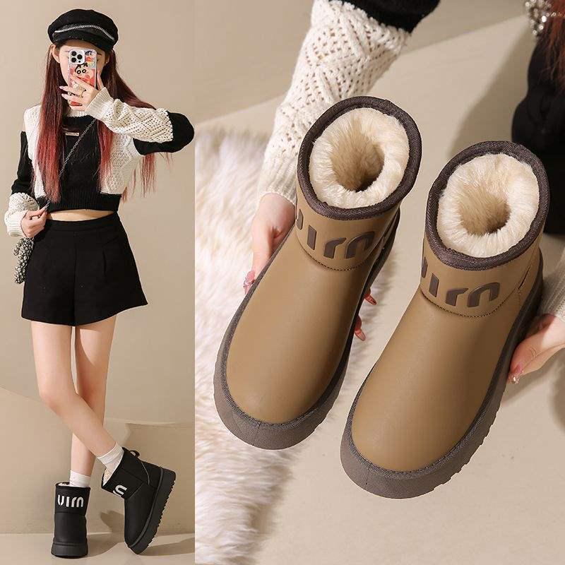 2025 New Style Waterproof Girls' Snow Boots - Plus Velvet, All-Season Leather Short Boots