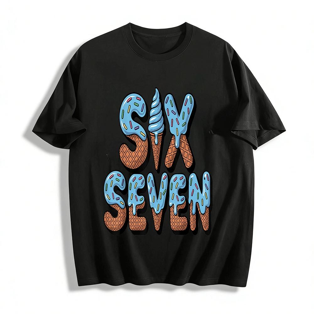 

Fun Cone SIX SEVEN Print Casual T-Shirt Unisex Versatile Top Pure cotton T-shirt XXS