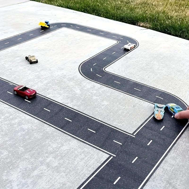 Reusable Road Stickers Cartoon DIY Track Traffic Tape for Kids Black Road Stickers Decoration Party Racing Play Mat Floor Tape