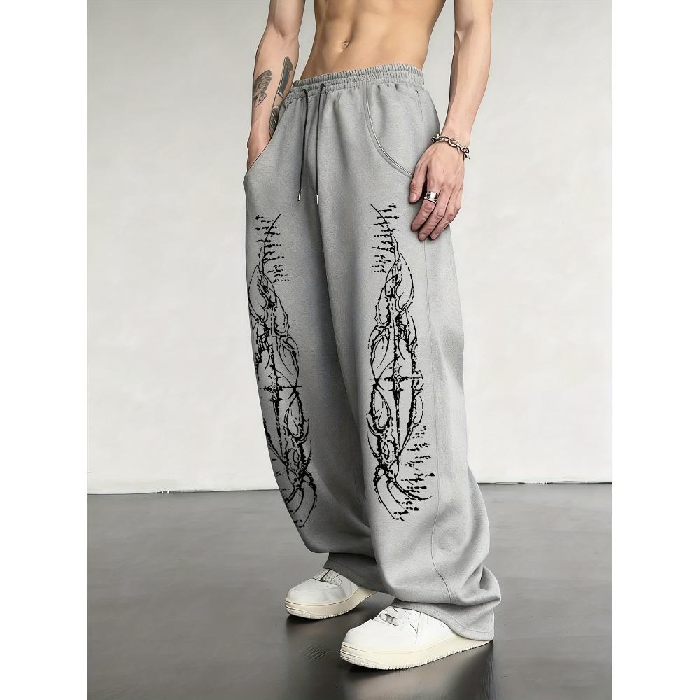 Summer Abstract Flame Graphic Joggers Quick Drying Elastic Waist Baggy Trousers For Men Streetwear