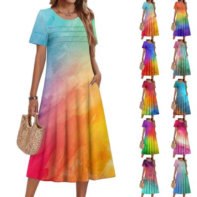 Damenkleid mit Print, lässig und modisch, kurzärmelig, Rundhalsausschnitt
