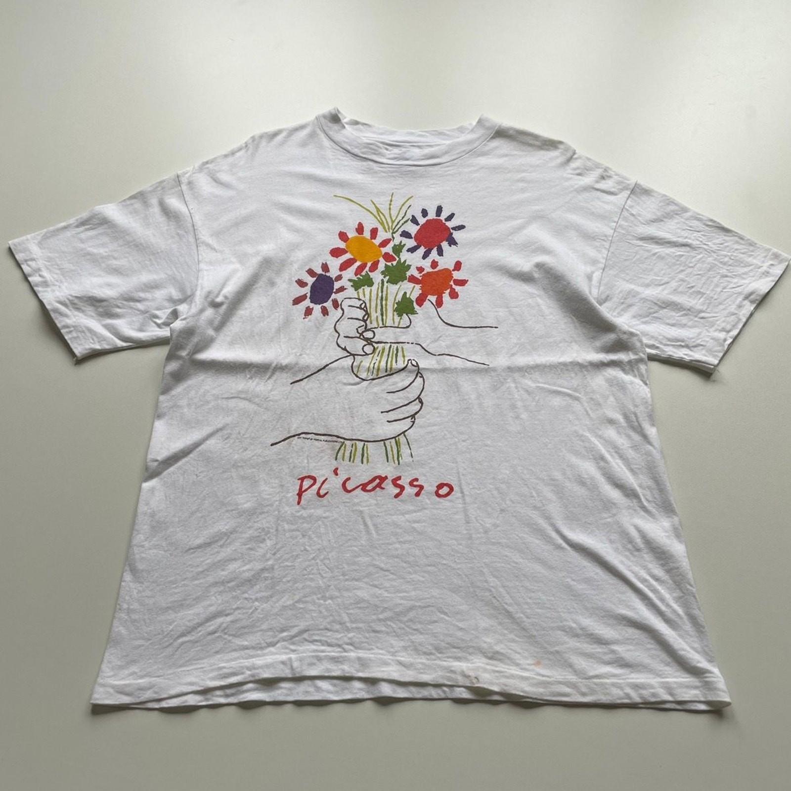 Vintage 90s Picasso T Shirt Bouquet Of Peace Art Graphic Men s Large Hanes Beefy Unisex T-Shirt XXXL