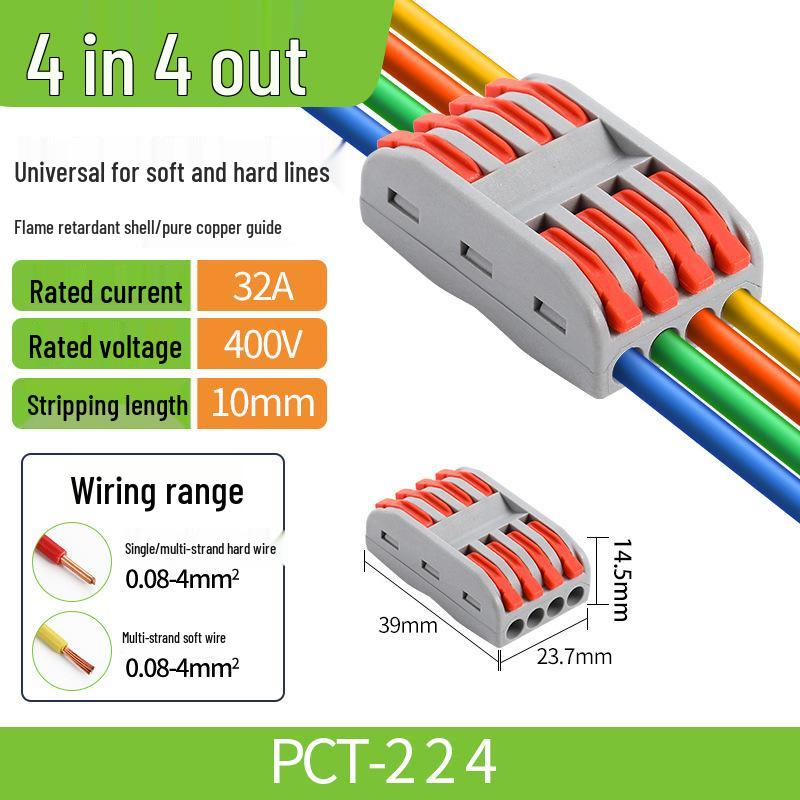 Quick Terminal PCT-222 Lighting Fixture Push-in Connector for Soft & Hard Wire, Two-in Two-out