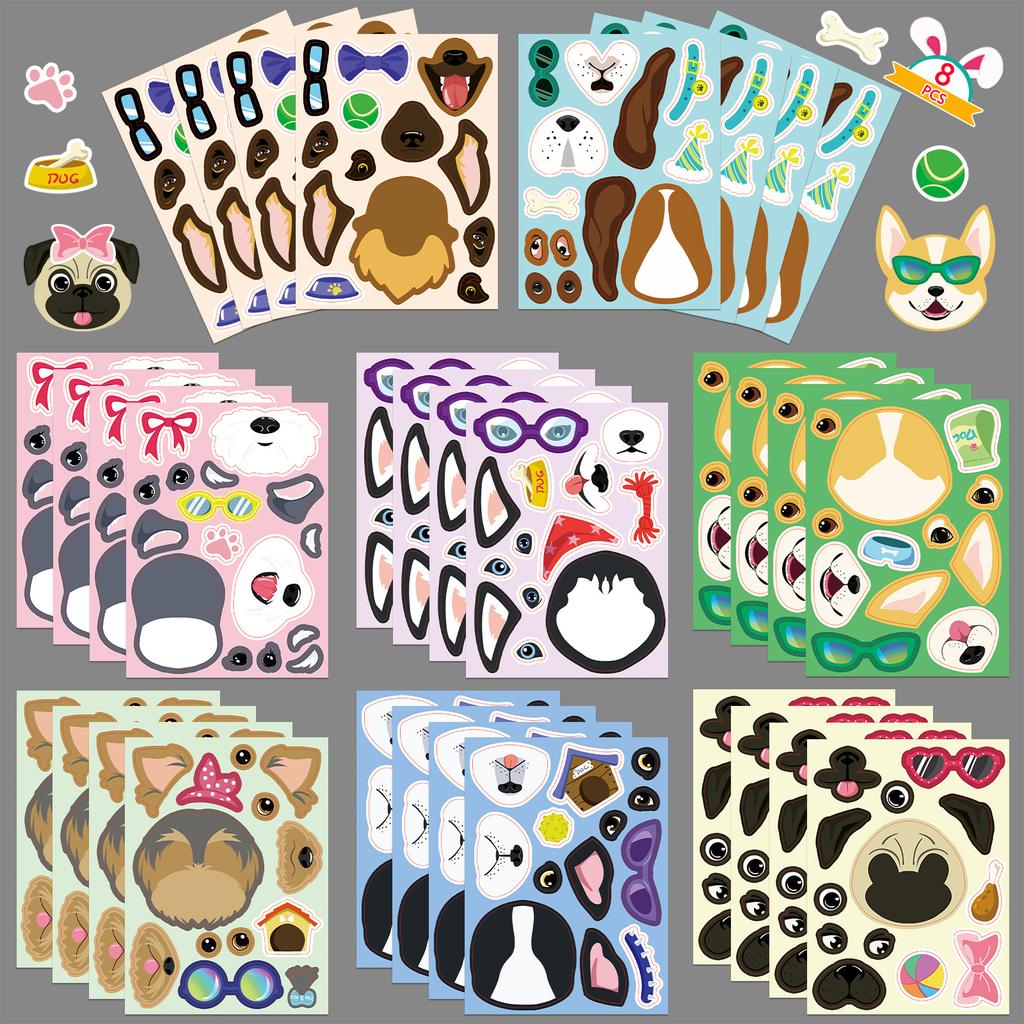 8 Pictures/set of Dog Face Change Graffiti Stickers Personality Make A Face Cartoon Puzzle Stickers