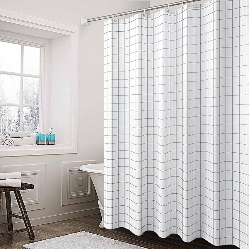 Modern Bath Curtains Plaid Shower Curtains Waterproof PEVA For Bathroom Bathtub Large Wide Bathing Cover Hooks Rideau De Bain