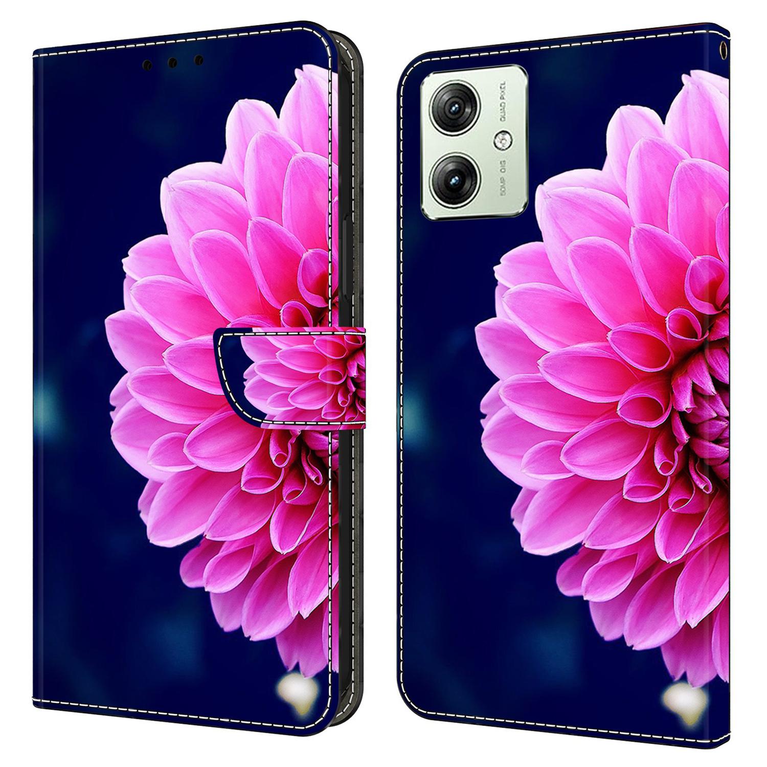 

For Motorola Moto G54 5G Case PU Leather Wallet 3D Pattern Phone Cover Pink Flowers